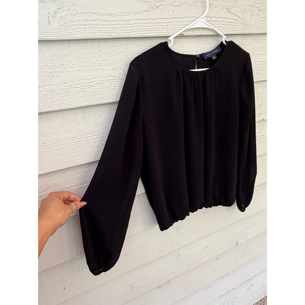 Tommy Hilfiger Black Long Sleeve Bubble Hem Blouse Small - Picture 3 of 5